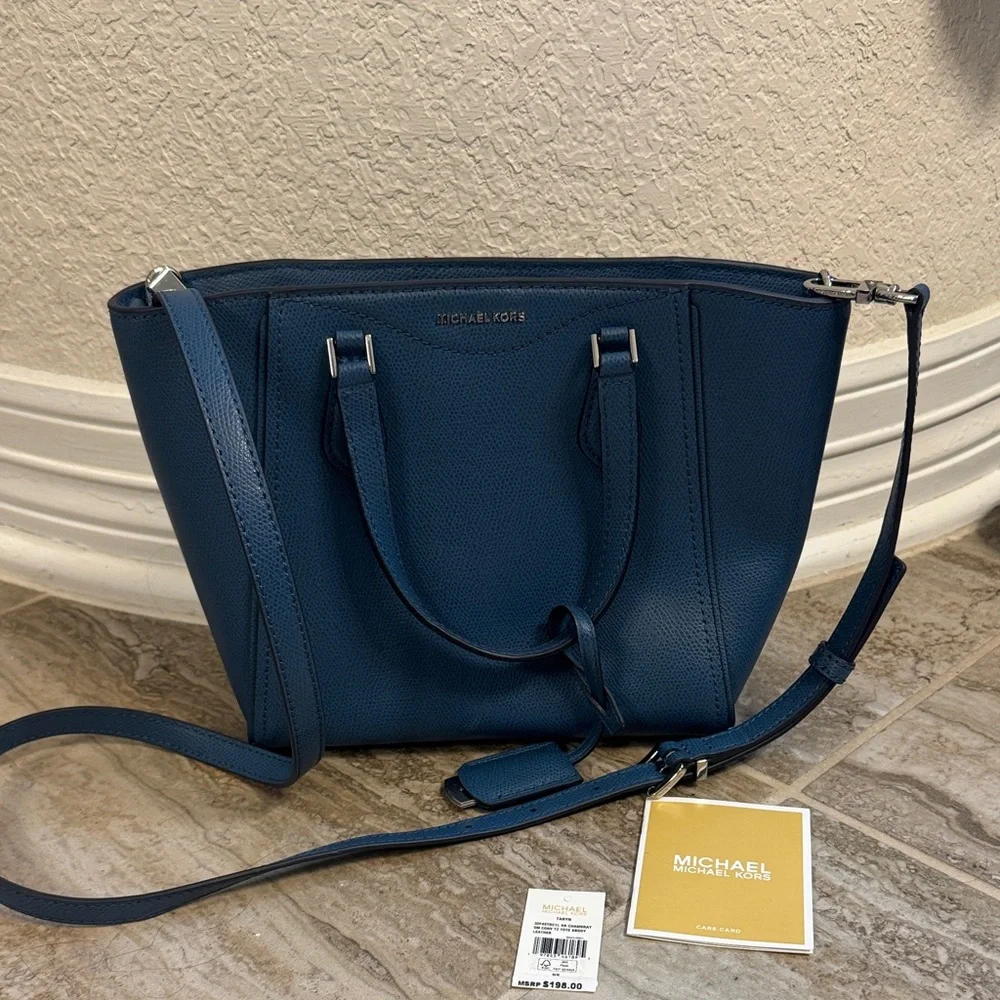 New Michael Kors Taryn Small Convertible TZ Tote Crossbody in Dark Chambray